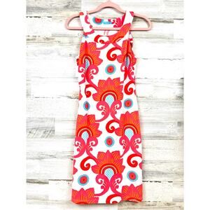 J.McLaughlin Catalina Cloth Retro Print Shift Dress Womens XS White Multi Midi